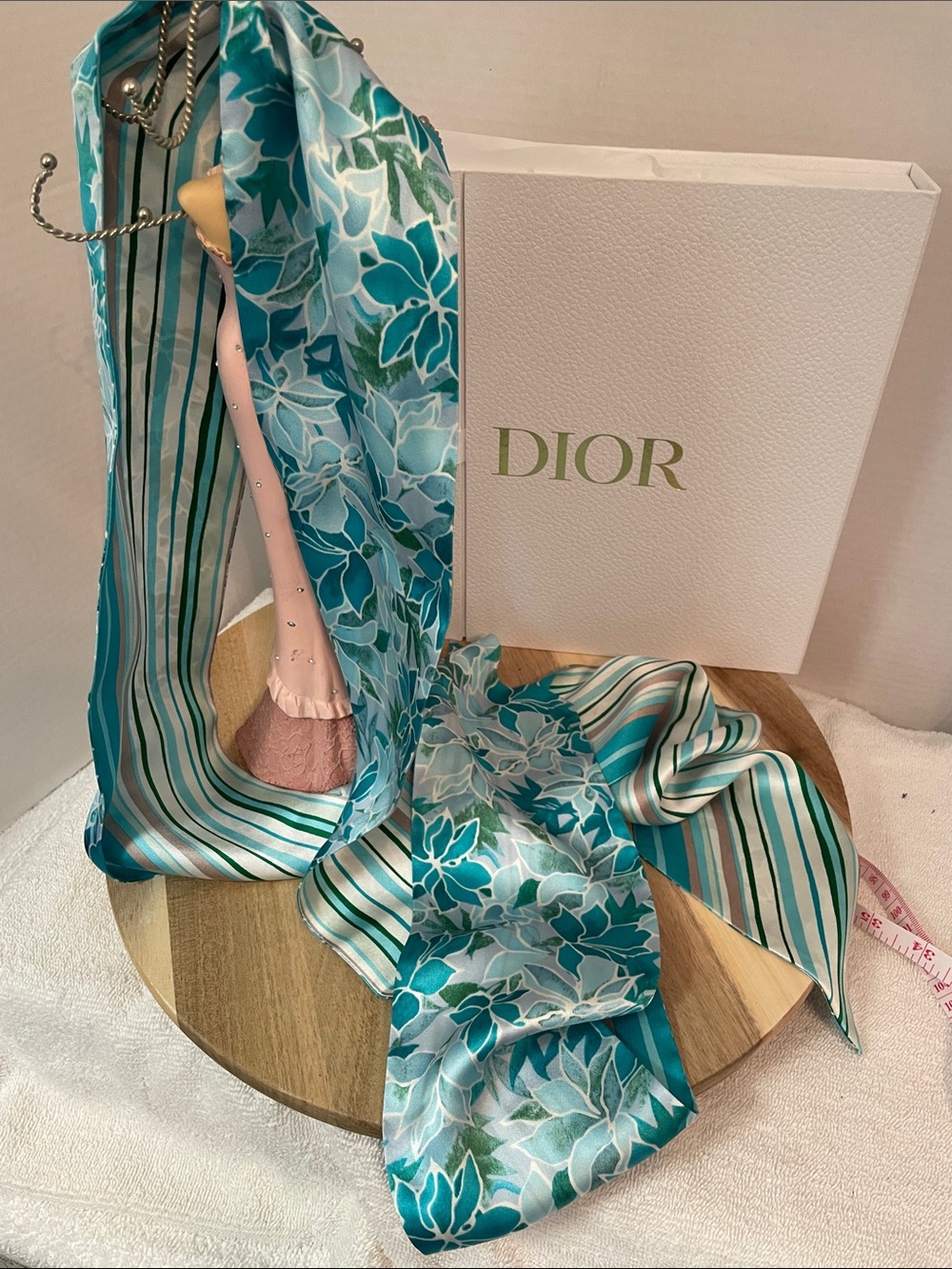 Ann Taylor  Teal Floral and Stripe  Silk   Twilly